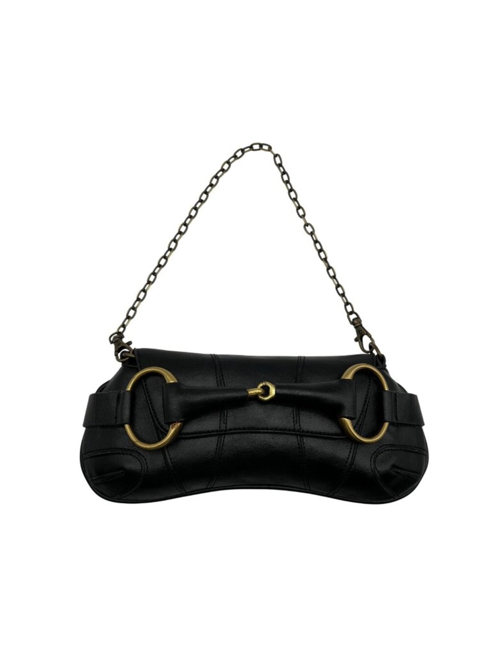 Black Faux Leather Chain Shoulder Bag